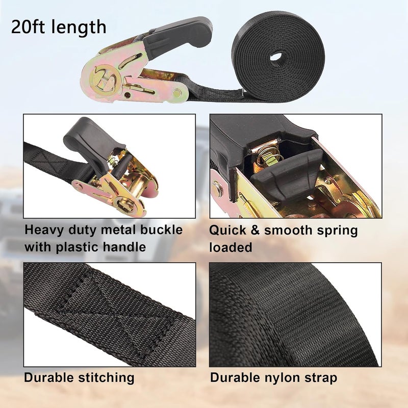 Masterwise Endless Ratchet Strap, Black Ratchet Straps Heavy Duty Tie Down Straps 1 Inch Simple Strap for Motorcycles, Trailer, Kayak, Cargo, Roof Rack (1in x 20ft-2pcs) - Image 4
